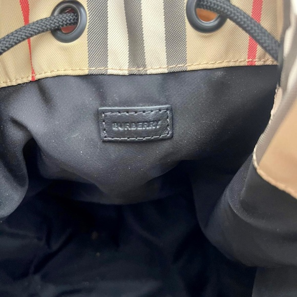 BURBERRY PHOEBE ICON STRIPE NYLON DRAWCORD EQUESTRIAN POUCH MINI BAG - Picture 9 of 10